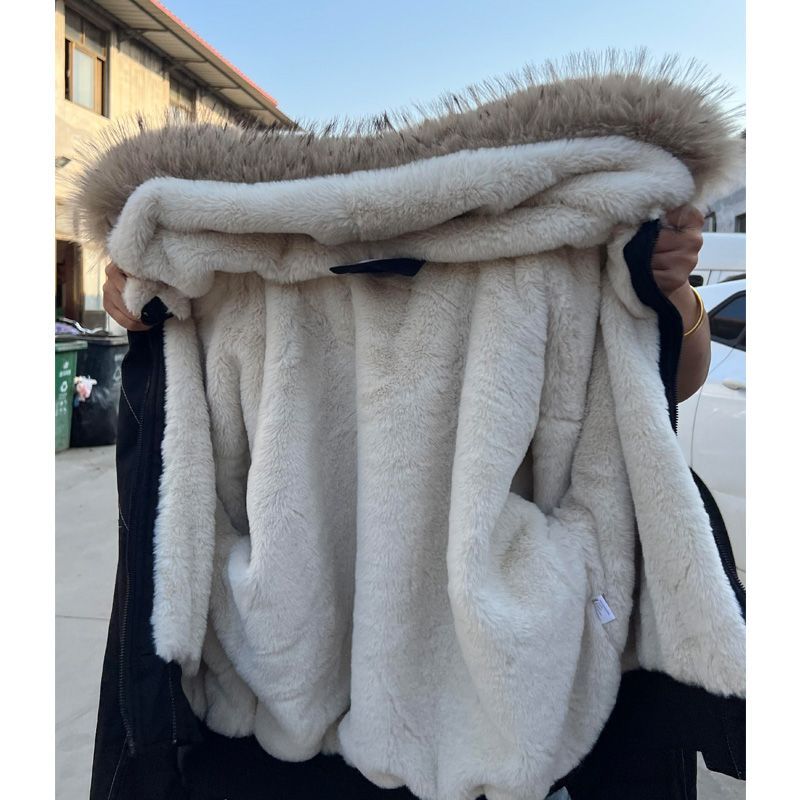 大毛领棉服女2025冬季新款座山雕加绒加厚棉衣美式派克服棉袄外套