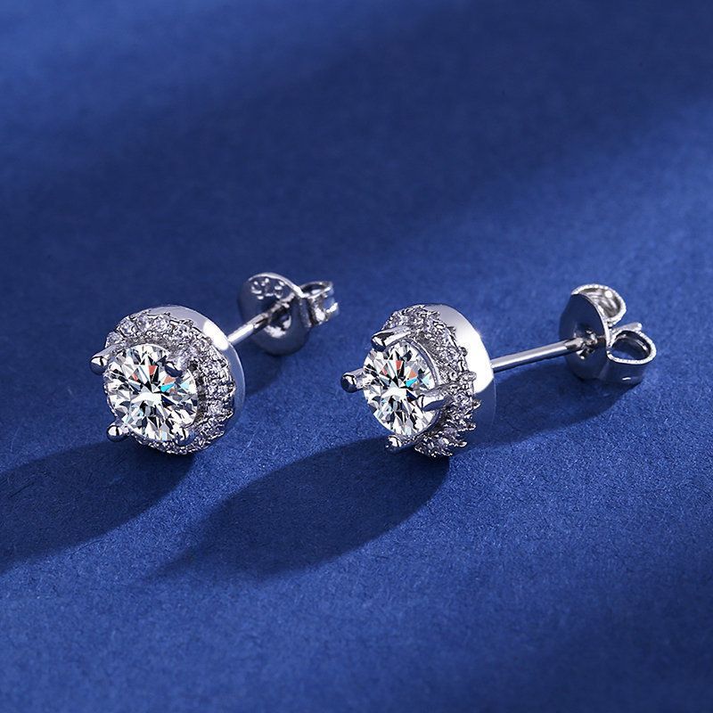 High-end Full Diamond Princess Round Stud Earrings For Women_voghion.com