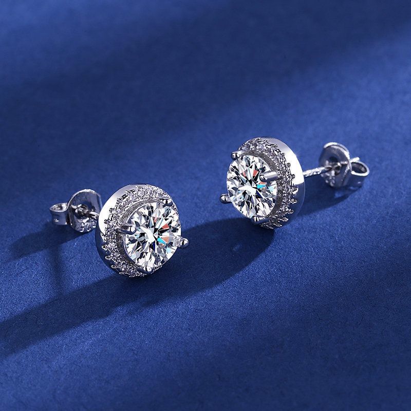 High-end Full Diamond Princess Round Stud Earrings For Women_voghion.com