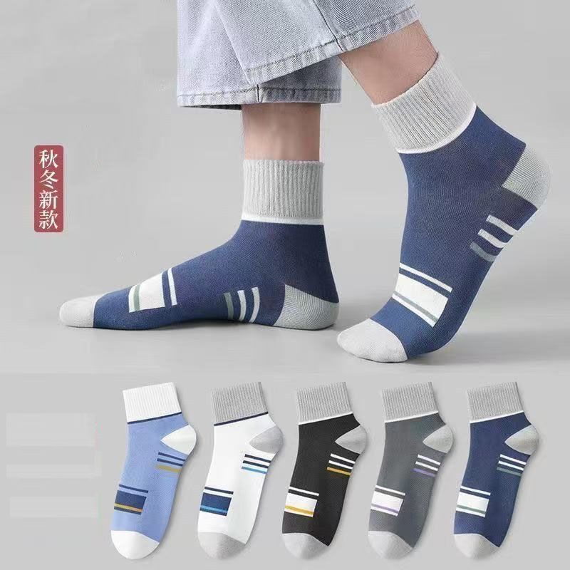 男士袜子条纹防臭秋冬新款吸汗透气中筒ins潮流四季运动百搭长袜