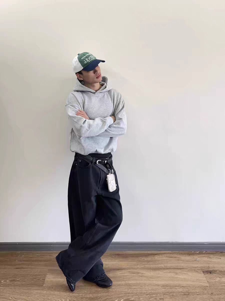 500g Cleanfit White Flower Gray Hooded Sweatshirt For Men Spring And Autumn Youthful American Style Pullover Jacket_viptrois.com