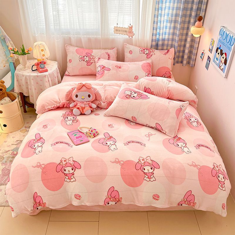 2025新款正版三丽鸥可爱系牛奶绒四件套加厚卡通4件套美乐蒂被套