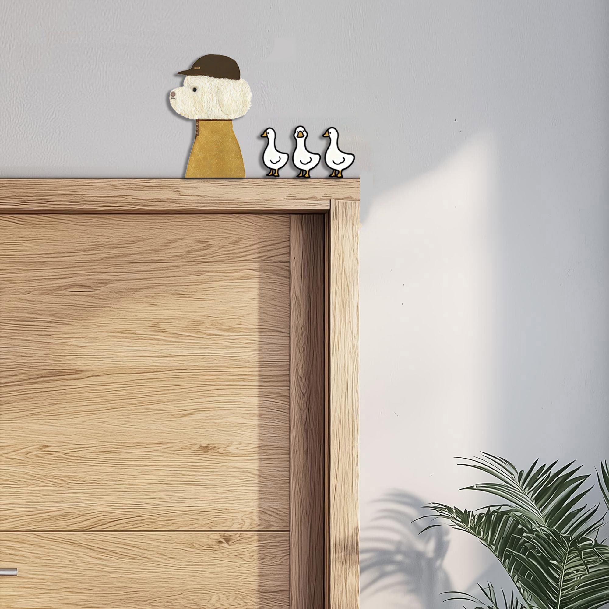Pegatinas decorativas de madera con dibujos animados de perros y patos, ideales para colocar sobre interruptores de luz o para decorar la parte superior de las puertas._voghion.com