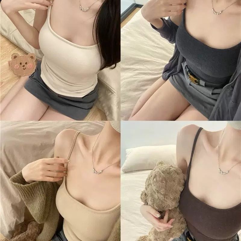 秋冬韩版纯色百搭显瘦自带胸垫打底纯欲上衣女士磨毛保暖美背心D【3天内发货】