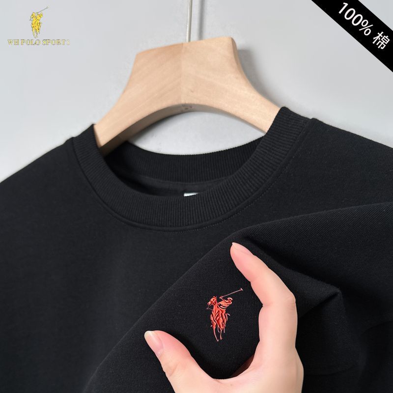 保罗100%纯棉刺绣男士秋冬季卫衣宽松打底衫新款显瘦长袖T恤