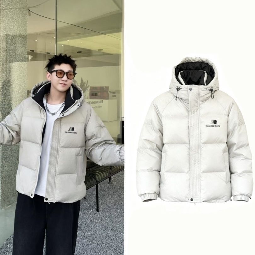 Baiweiqi Studio连帽羽绒服2025冬季新款秋冬保暖外套潮牌白鸭绒