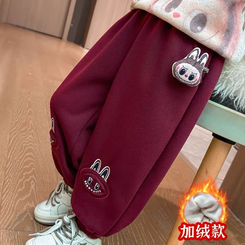 儿童秋冬加绒卫裤男女童卡通拉布布休闲长裤子保暖学生百搭运动裤