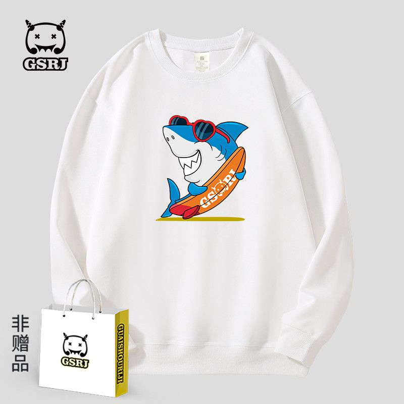 怪兽日记2025秋冬鲨鱼圆领卫衣男女同款宽松百搭休闲时尚套头外套