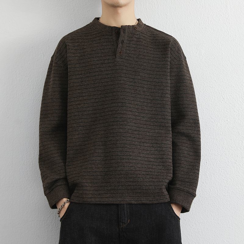 Japanischer Herren-Pullover aus Wolle mit Farbblockmuster und Streifenmuster, Modell 2025, dick gefüttert und warm, Rundhalsausschnitt_voghion.com