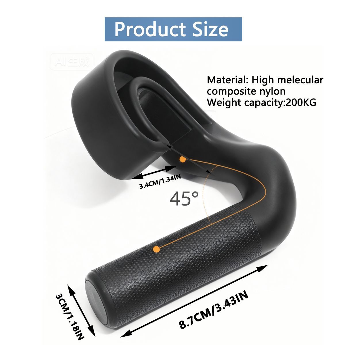 Set van twee haakvormige fitnessgrepen van zeer sterk composiet nylon (45°), voor voorwaartse en achterwaartse grepen, pull-ups en roeien._voghion.com