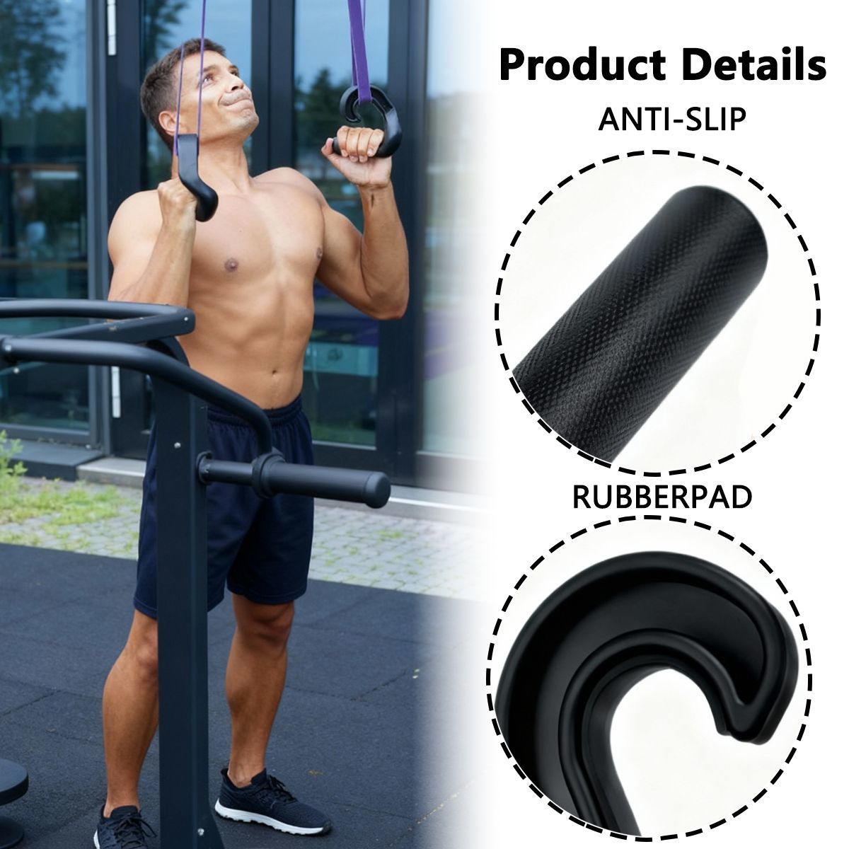 Set van twee haakvormige fitnessgrepen van zeer sterk composiet nylon (45°), voor voorwaartse en achterwaartse grepen, pull-ups en roeien._voghion.com