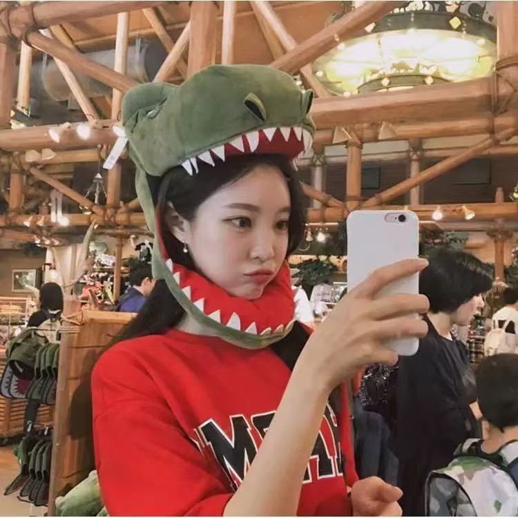 环球影城毛绒恐龙头套拍照道具鲨鱼帽子网红抖音跳舞帽潮帽