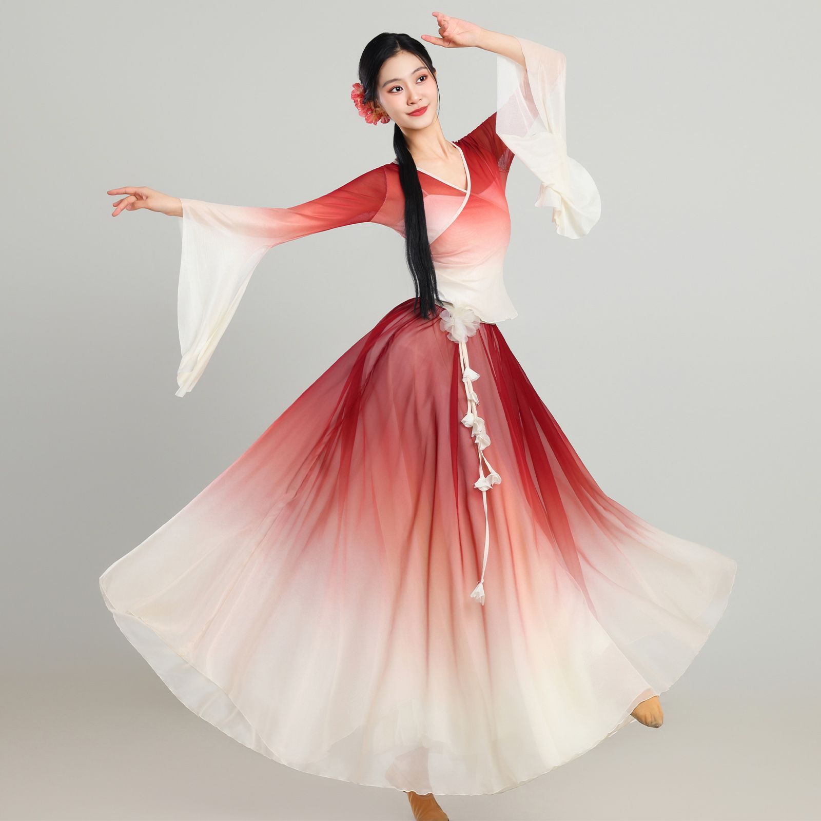 古典舞蹈服女新款飘逸仙气古风身韵渐变纱衣练功服形体演出服套装