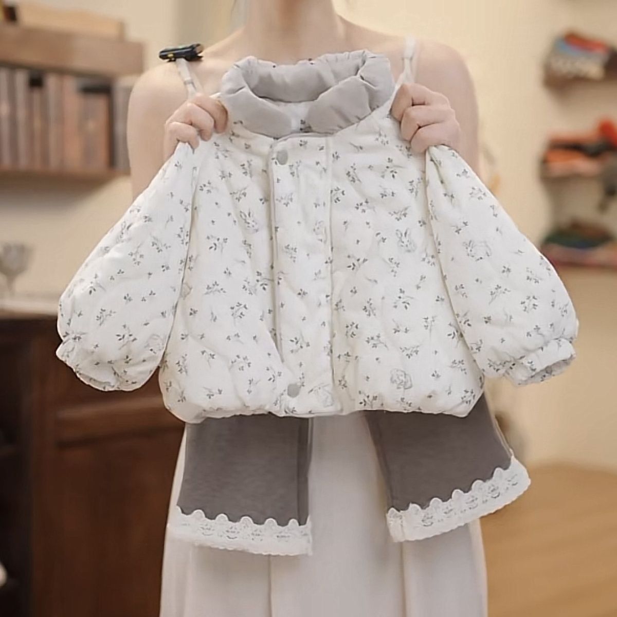 Completo bambina cappotto in cotone e leggings in pile_voghion.com
