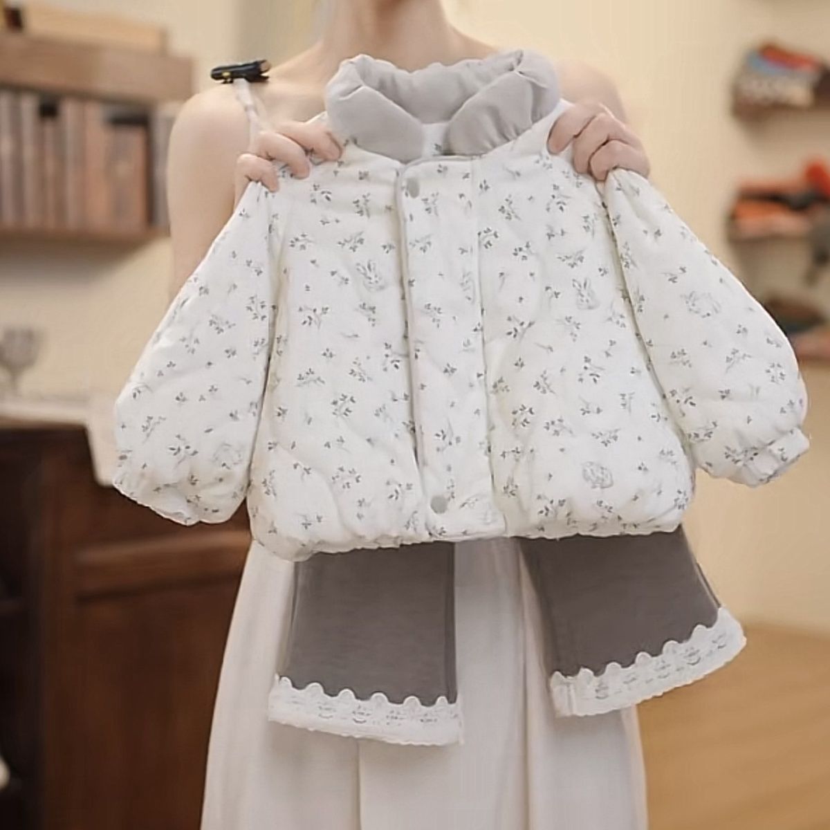 Completo bambina cappotto in cotone e leggings in pile_voghion.com