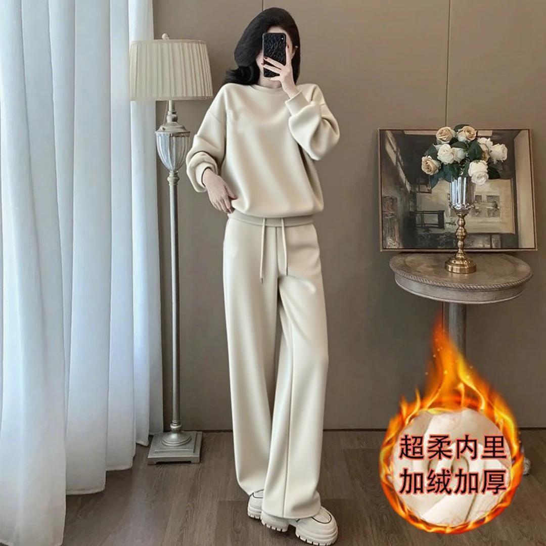 新款秋冬运动套装休闲运动套装圆领洋气卫衣上衣时尚两件套加绒