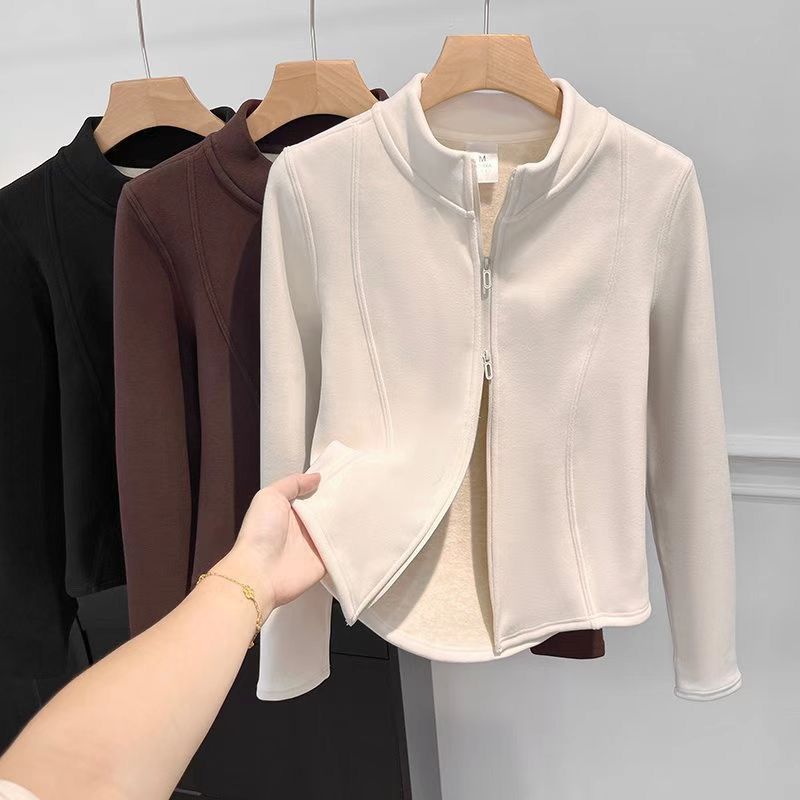 LU系小蛮腰!立领双面绒立体裁剪户外防风保暖羊毛蚕丝外套内胆冬