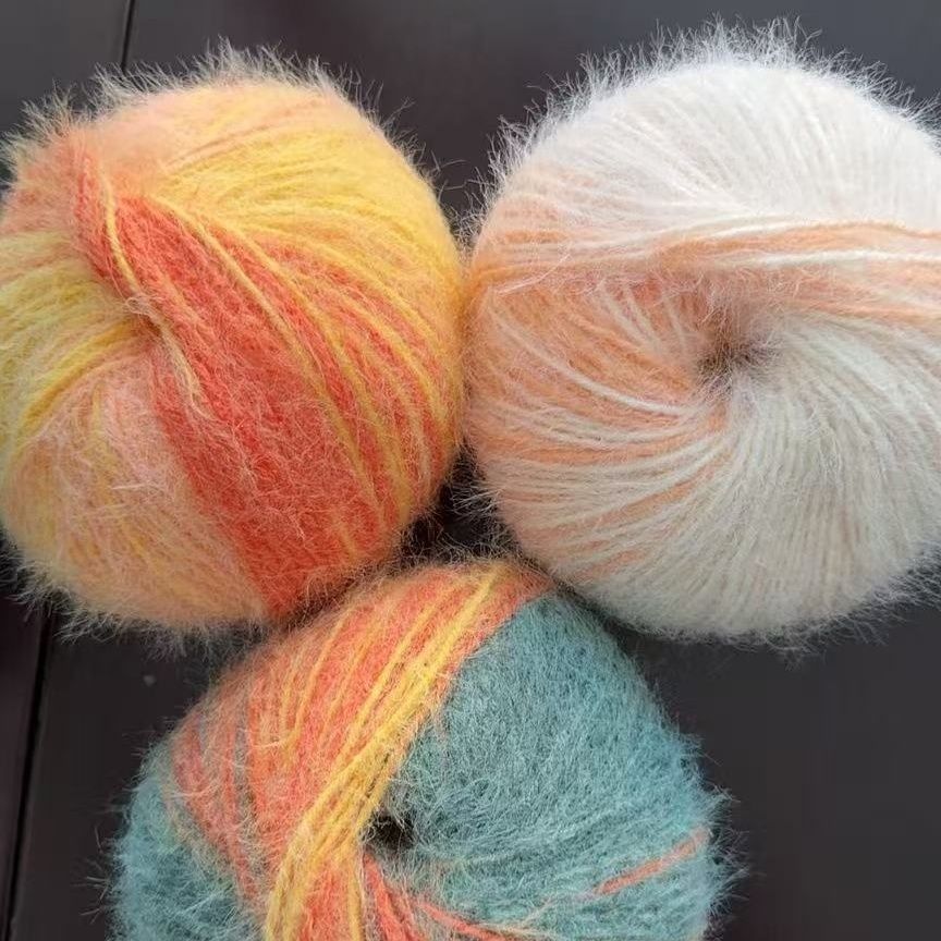 雪宝混纺羊毛渐变毛线马海毛手工段染diy编织披肩围巾帽子毛衣