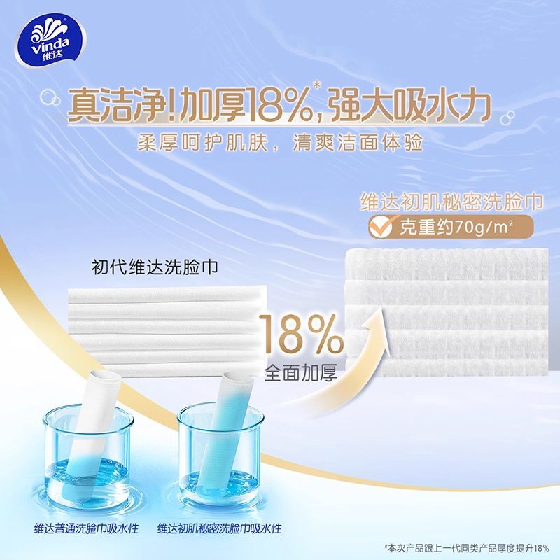 维达洗脸巾180抽XL大张悬挂式绵柔巾加厚面巾毛巾一次性干湿两用
