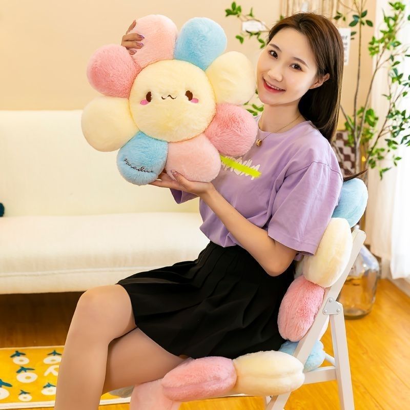 可爱笑脸太阳花坐垫抱枕毛绒玩具公仔床上花朵抱枕办公室靠垫椅垫