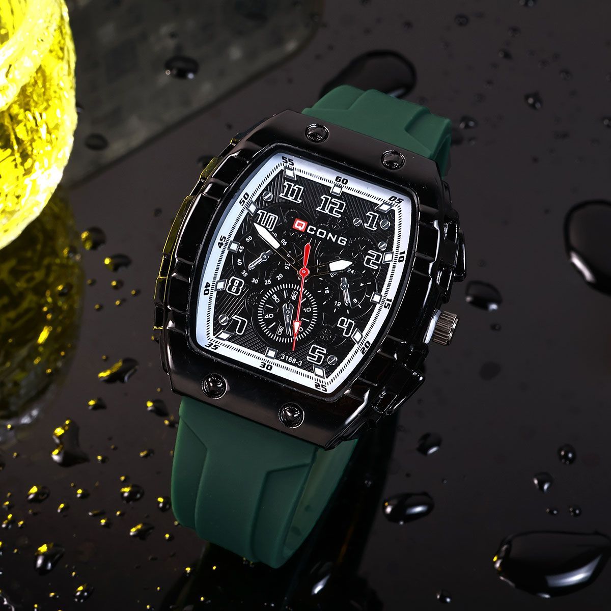 Unique Men's Quartz Watch With Large Dial And Silicone Barrel Case_voghion.com