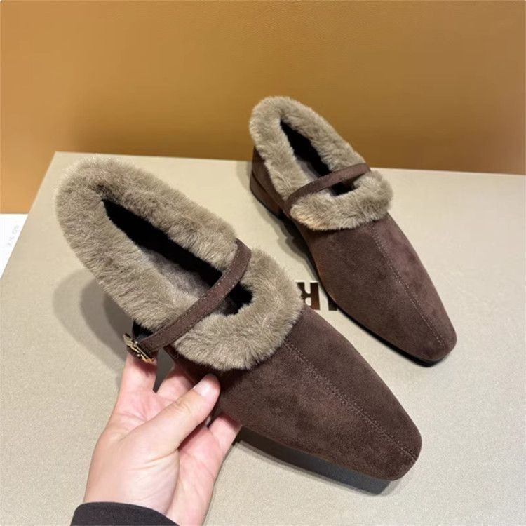 棉鞋懒人一脚蹬法式毛毛加绒玛丽珍单鞋女冬2025新款JK低跟棉鞋