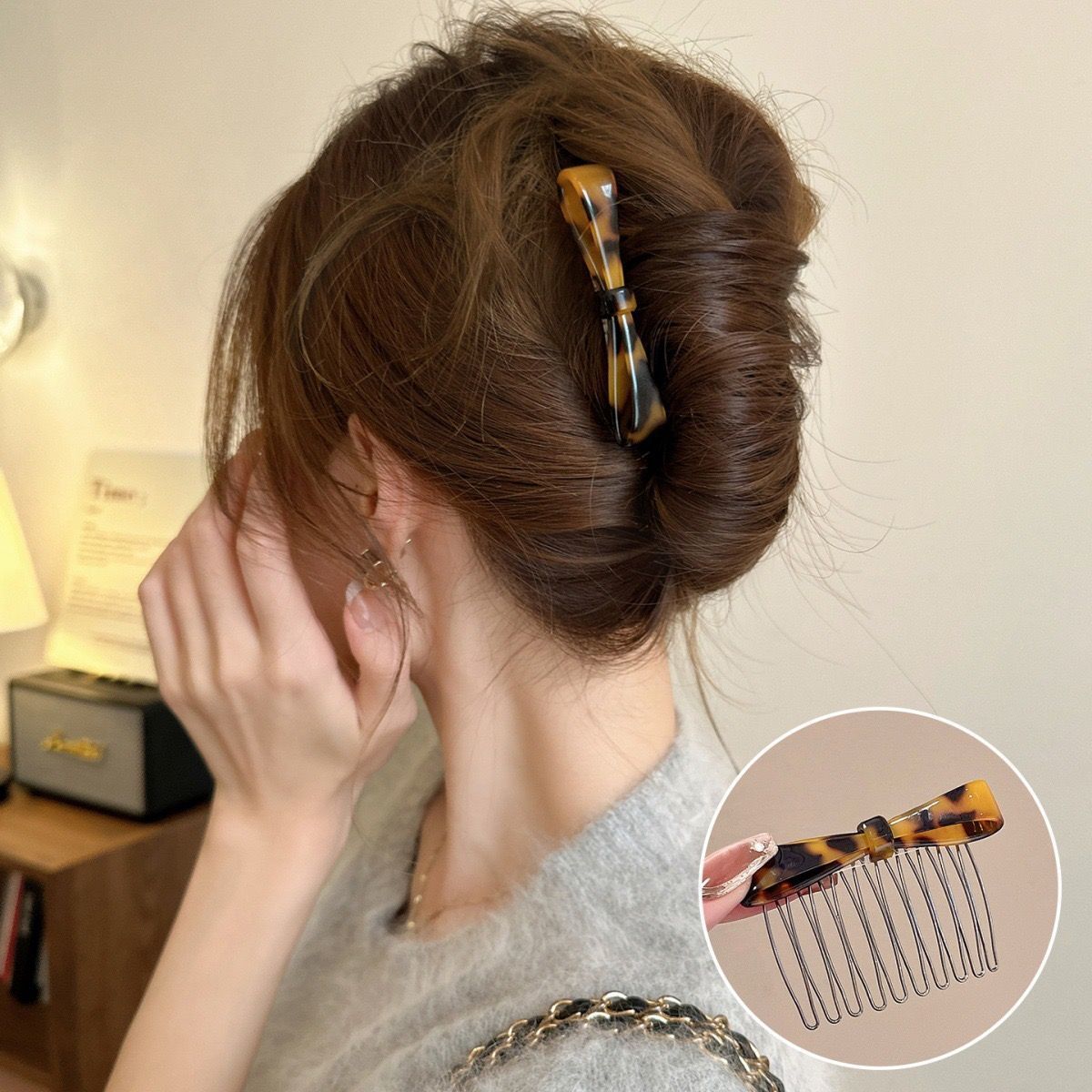 Peigne à cheveux élégant avec nœud en acétate pour chignons_voghion.com