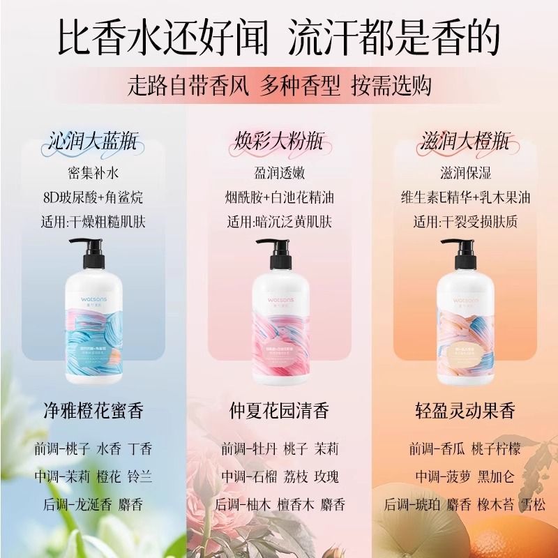 屈臣氏身体乳柔润滋养润肤乳维E滋润干燥补水全身高保湿乳液秋冬