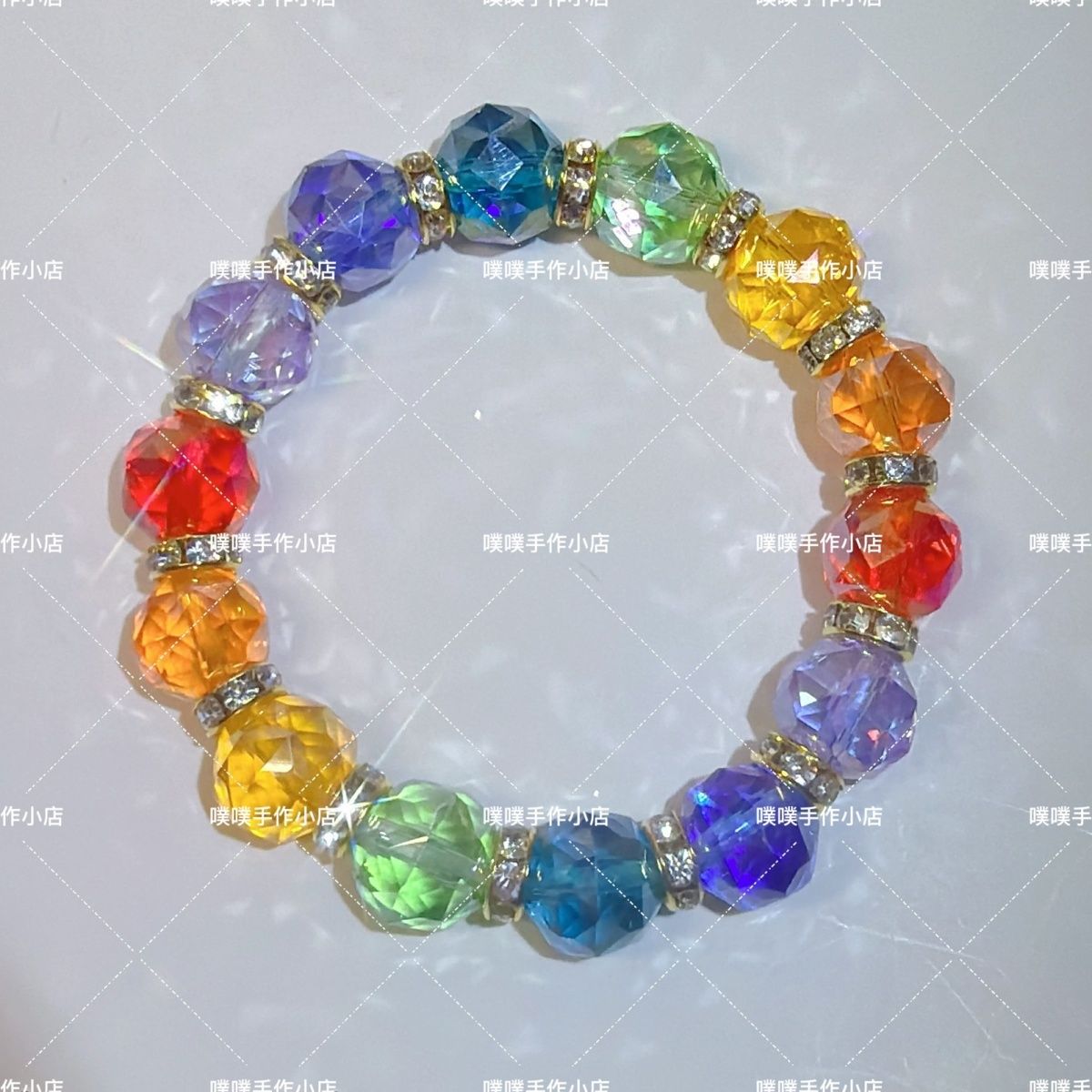 超人气彩虹手串12mm立体花球彩虹色K9工艺定制
