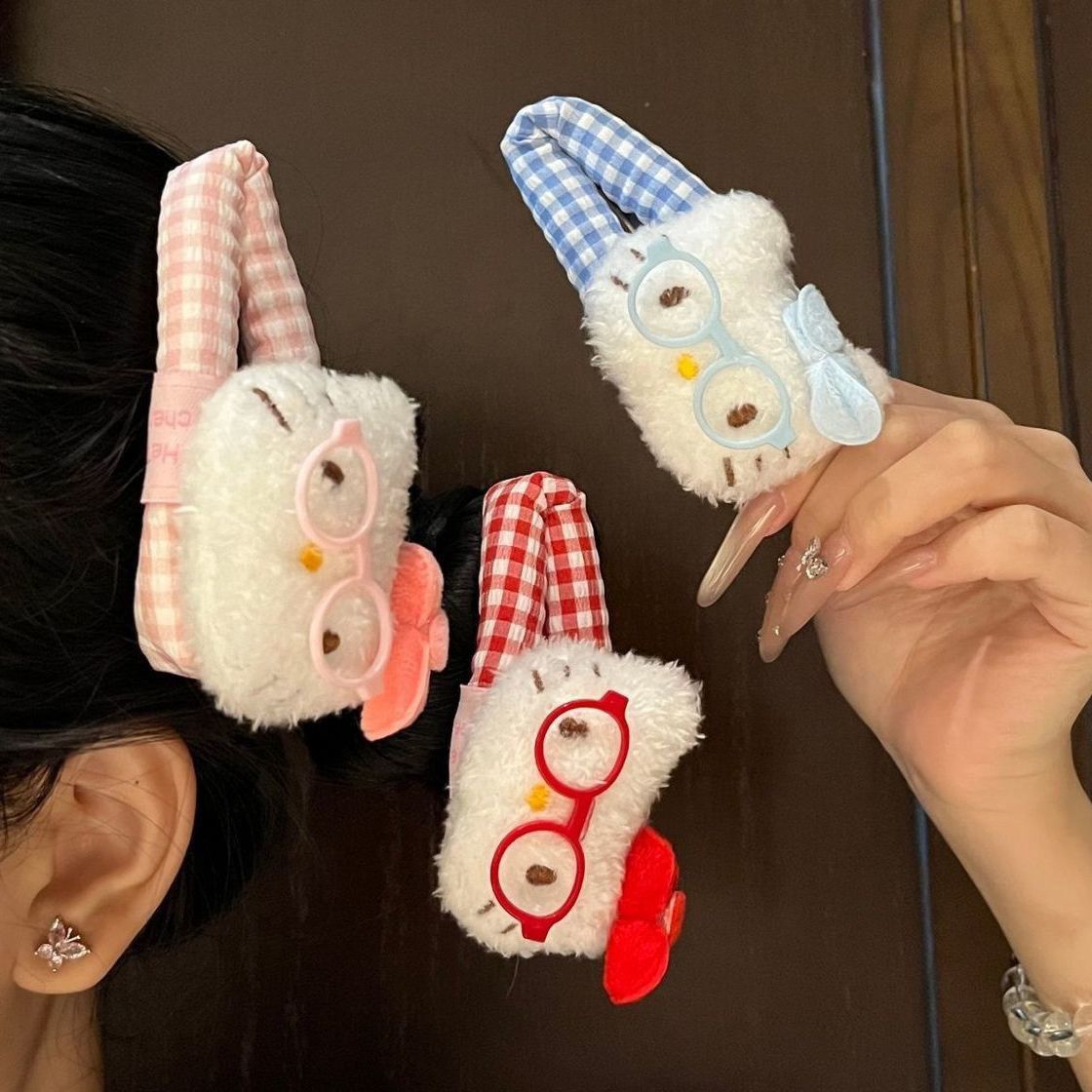 【3个装】甜美眼镜KT格子掰掰少女碎发侧边BB卡通韩版可爱风发夹D【3天内发货】