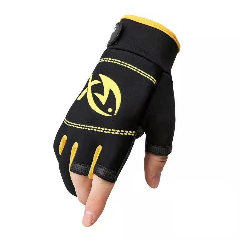 Luvas de pesca grossas e duráveis, feitas de fibra de poliéster, com design de três dedos separados, sem dedos, para proteção._voghion.com