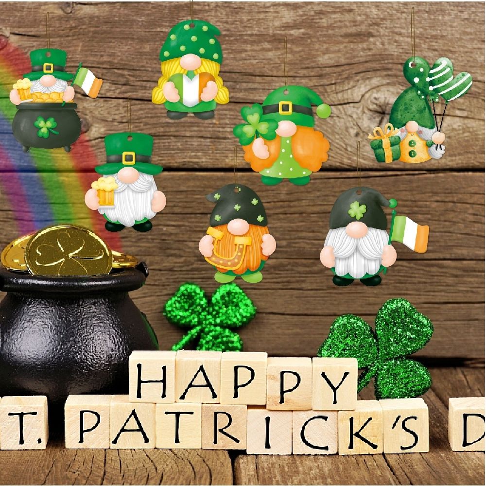 Ornements suspendus gnome saint patrick déco trèfle irlandais_voghion.com