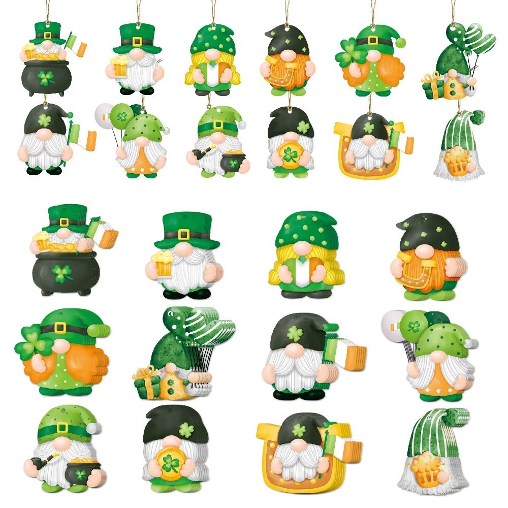 Ornements suspendus gnome saint patrick déco trèfle irlandais_voghion.com