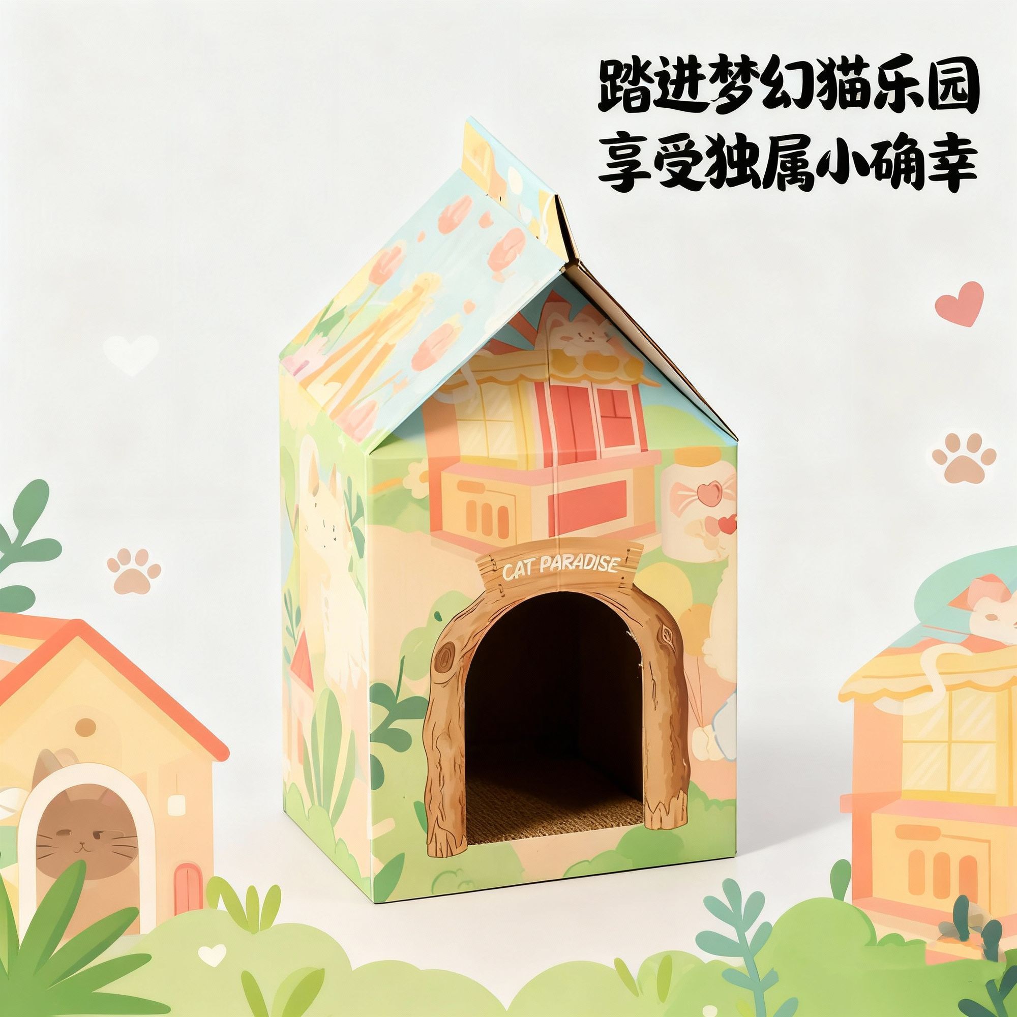 纸箱猫抓板一体耐磨不掉屑猫玩具猫窝网红四季别墅多功能通用可爱