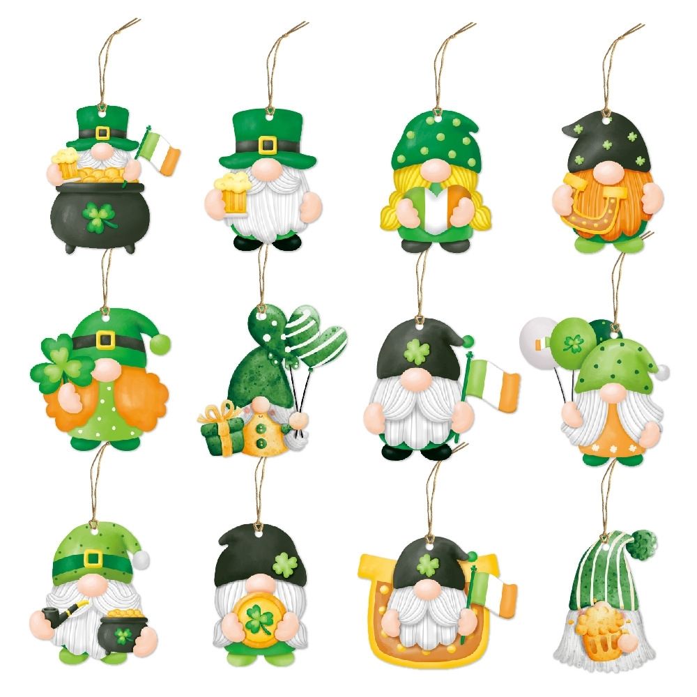 St. Patrick's Day Decorative Gnomes, Hanging Ornaments, Irish Shamrock Party Decorations, Christmas Tags_voghion.com