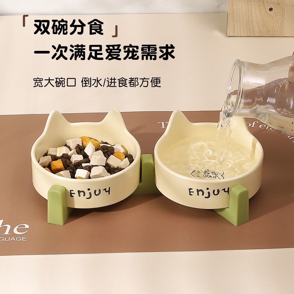 【新品】陶瓷猫碗黑色狗碗黑碗猫咪狗盆狗狗猫粮碗宠物水碗防打翻