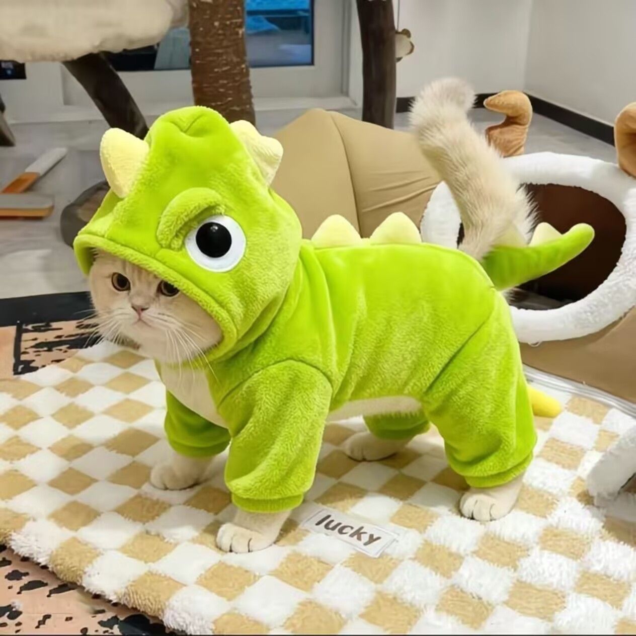 猫咪秋冬保暖四脚恐龙服饰宠物幼猫幼犬狗狗衣服冬季防寒带帽加厚