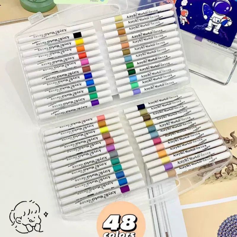 正版丙烯马克笔儿童专用可叠色多色不透纸学生美术幼儿园无毒收纳【3天内发货】