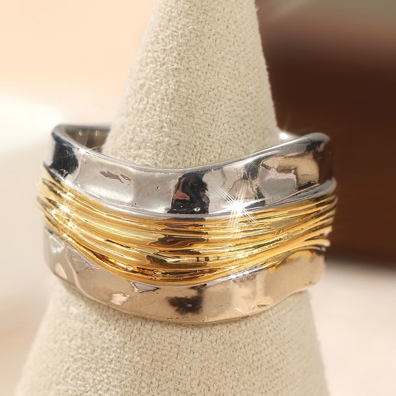 Unique Gold And Silver Colour-blocked Wide Band Designer Ring_voghion.com