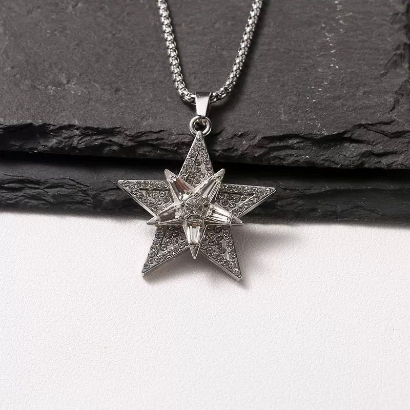 Neue, modische, drehbare Pentagramm-Halskette mit Diamantanhänger im europäischen und amerikanischen Stil, personalisierbares Licht_voghion.com