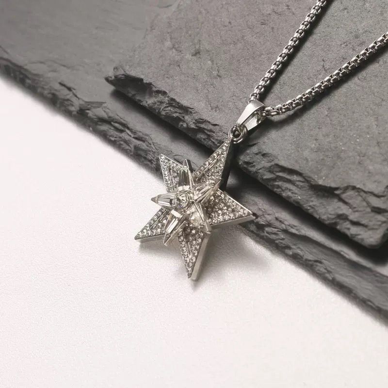 Neue, modische, drehbare Pentagramm-Halskette mit Diamantanhänger im europäischen und amerikanischen Stil, personalisierbares Licht_voghion.com