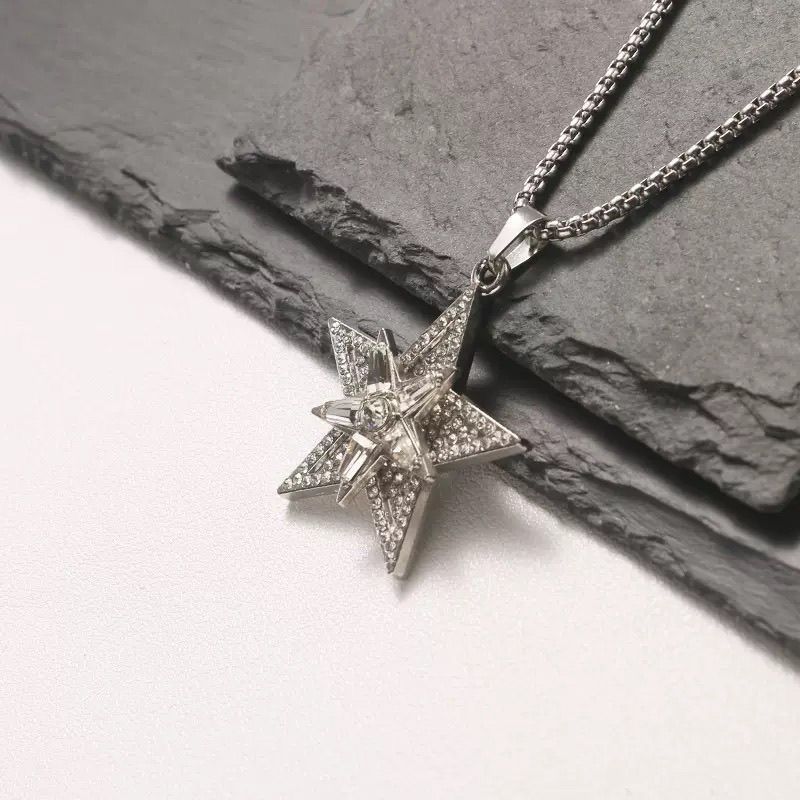 Drehbare Pentagramm Halskette Mit Diamant Anhänger Für Damen_voghion.com