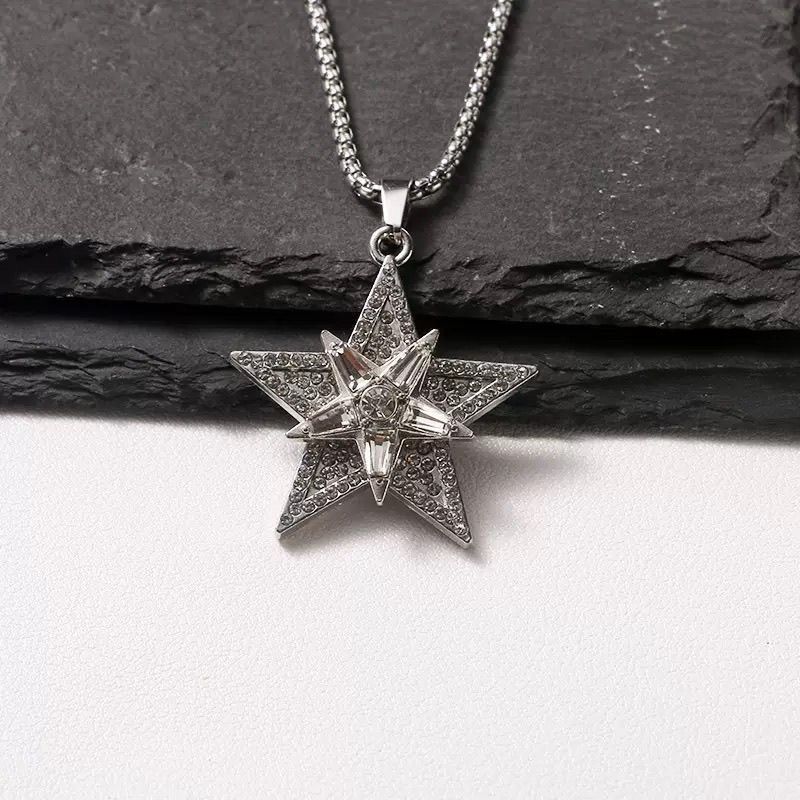 Drehbare Pentagramm Halskette Mit Diamant Anhänger Für Damen_voghion.com