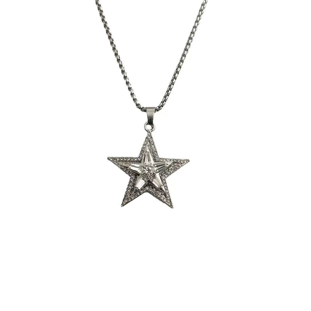 Neue, modische, drehbare Pentagramm-Halskette mit Diamantanhänger im europäischen und amerikanischen Stil, personalisierbares Licht_voghion.com