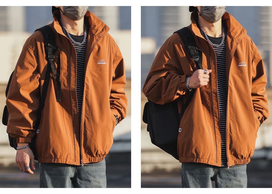 Veste de travail homme ample et polyvalente, style rétro automne-hiver, col montant, coupe-vent tendance et décontracté._voghion.com