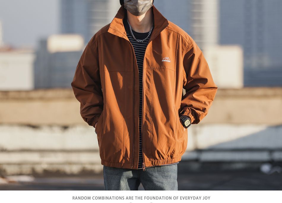 Veste de travail homme ample et polyvalente, style rétro automne-hiver, col montant, coupe-vent tendance et décontracté._voghion.com