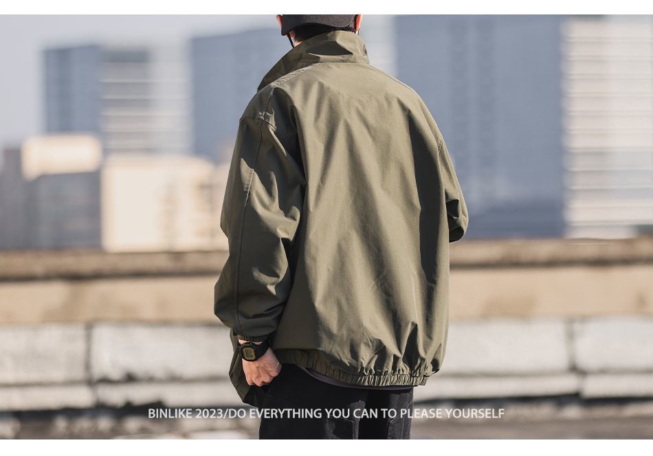 Veste de travail homme ample et polyvalente, style rétro automne-hiver, col montant, coupe-vent tendance et décontracté._voghion.com
