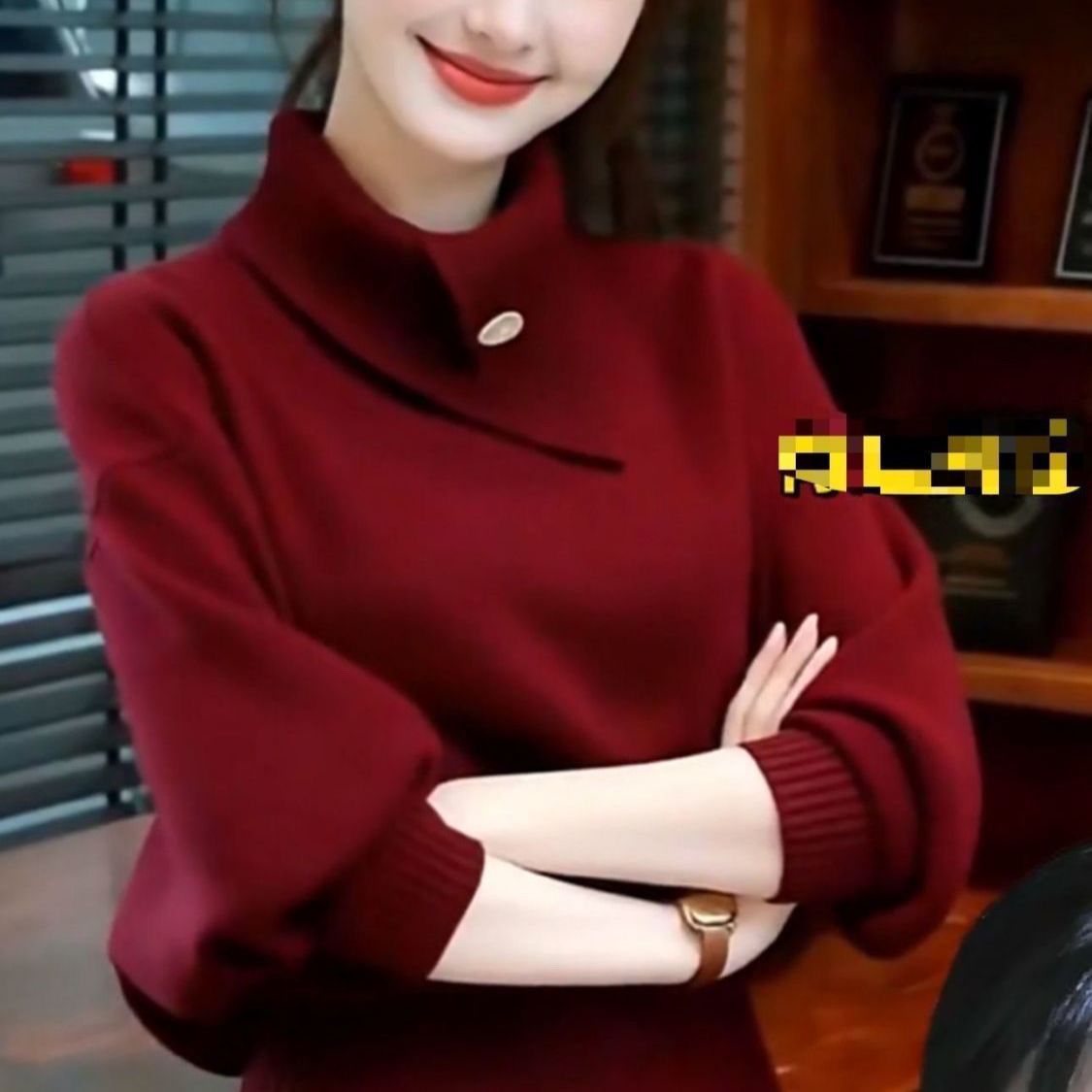 秋冬季新款高知老钱风轻熟设计感软糯慵懒风橘色高领打底针织衫女