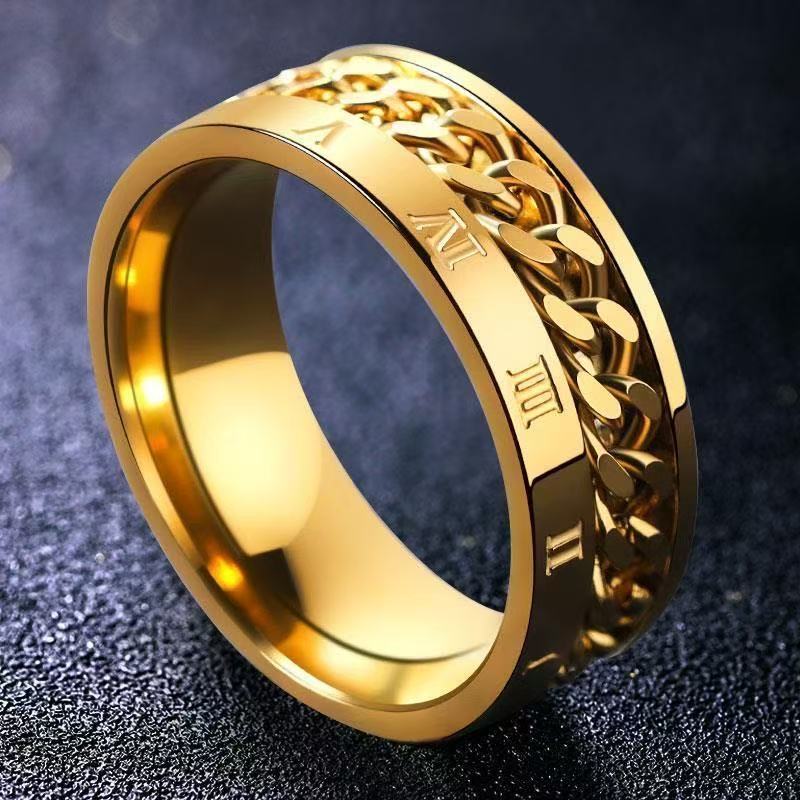 Rotating Roman Numeral Ring For Men In Titanium Steel Trendy_voghion.com