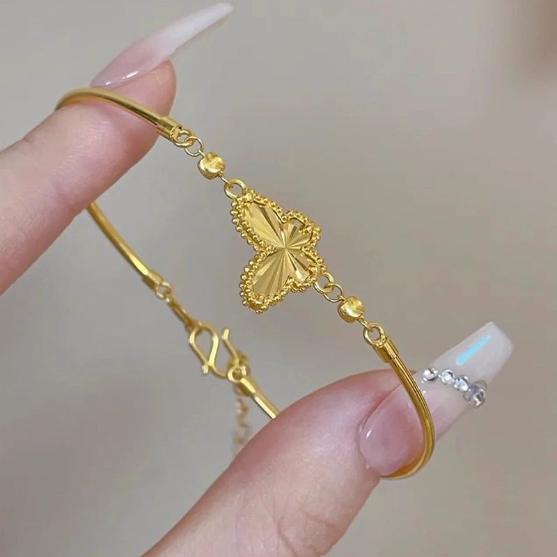 Gold-plated Four-leaf Clover Bracelet Elegant Daily Friendship_voghion.com